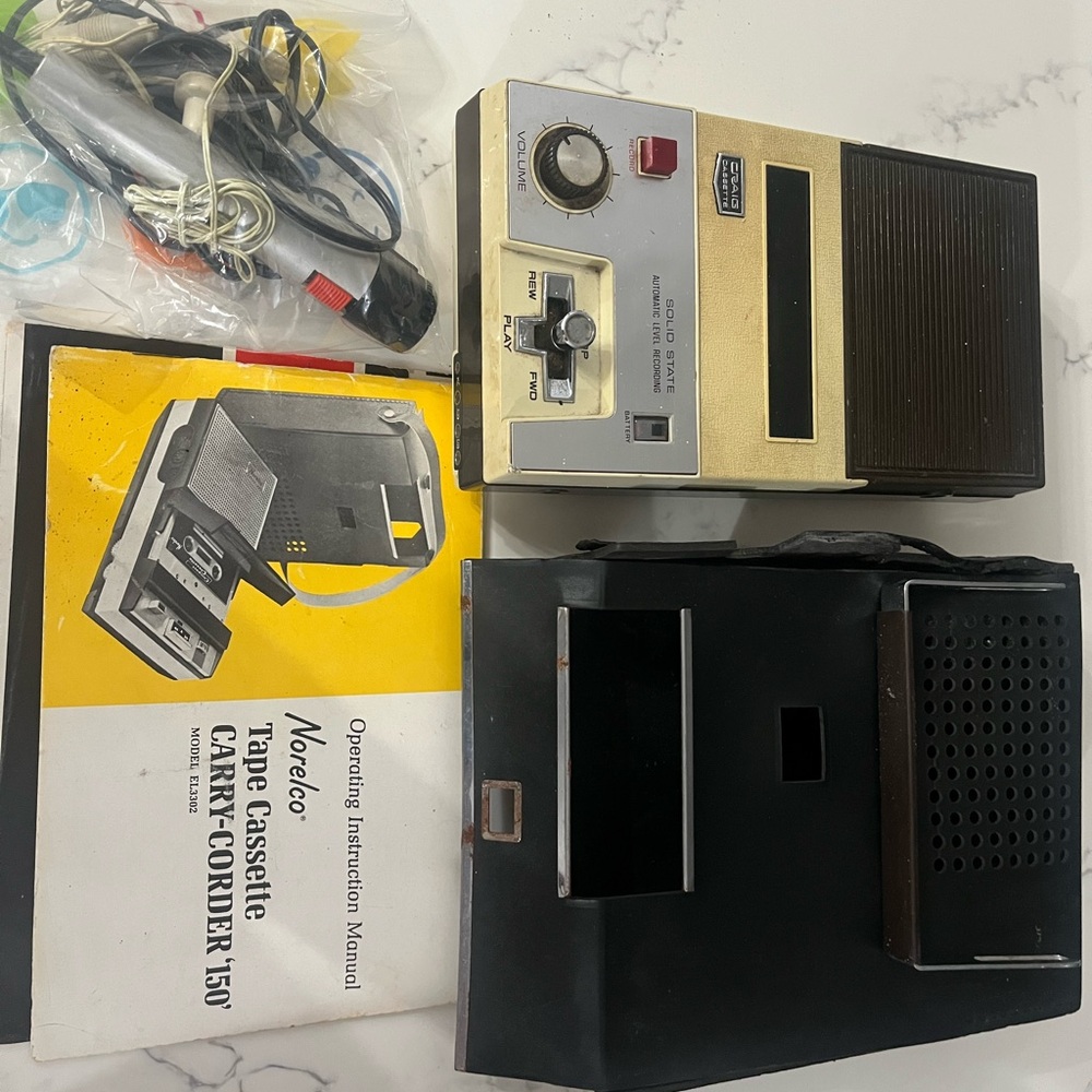 Norelco Black Tape Cassette Recorder with Cassette Storage Box